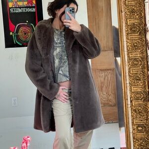 Jones New York Brown Faux Fur Coat